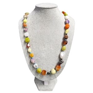 Turquoise, African Amethyst, Blk Agate, Blk Obsidian + More Gemstone Necklace